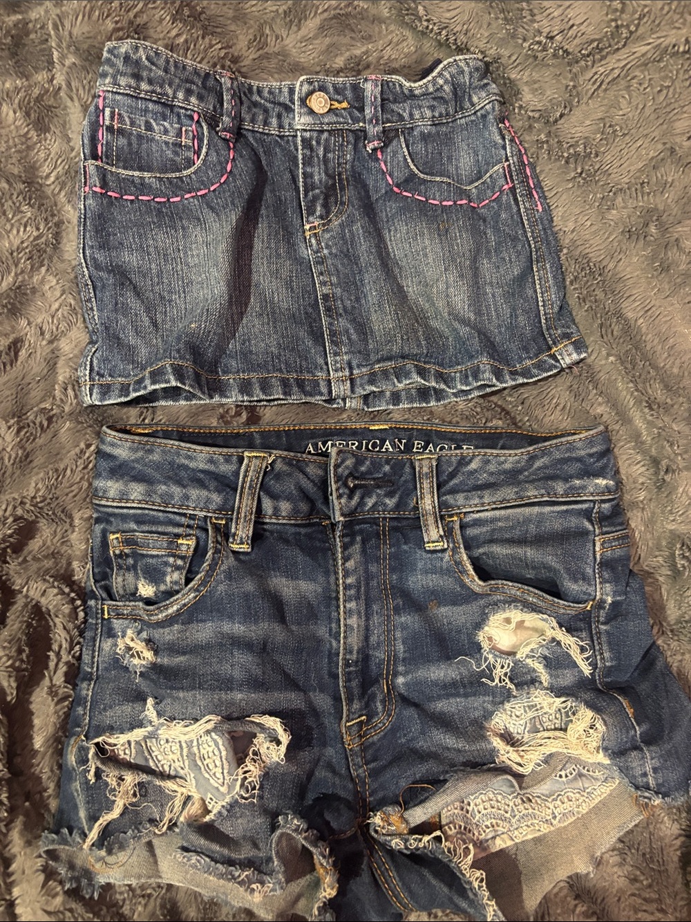 y2k jean skirt and shorts